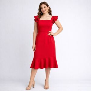 Betsey Johnson Fit & Flare Square Neck Scuba Midi Dress Red 2